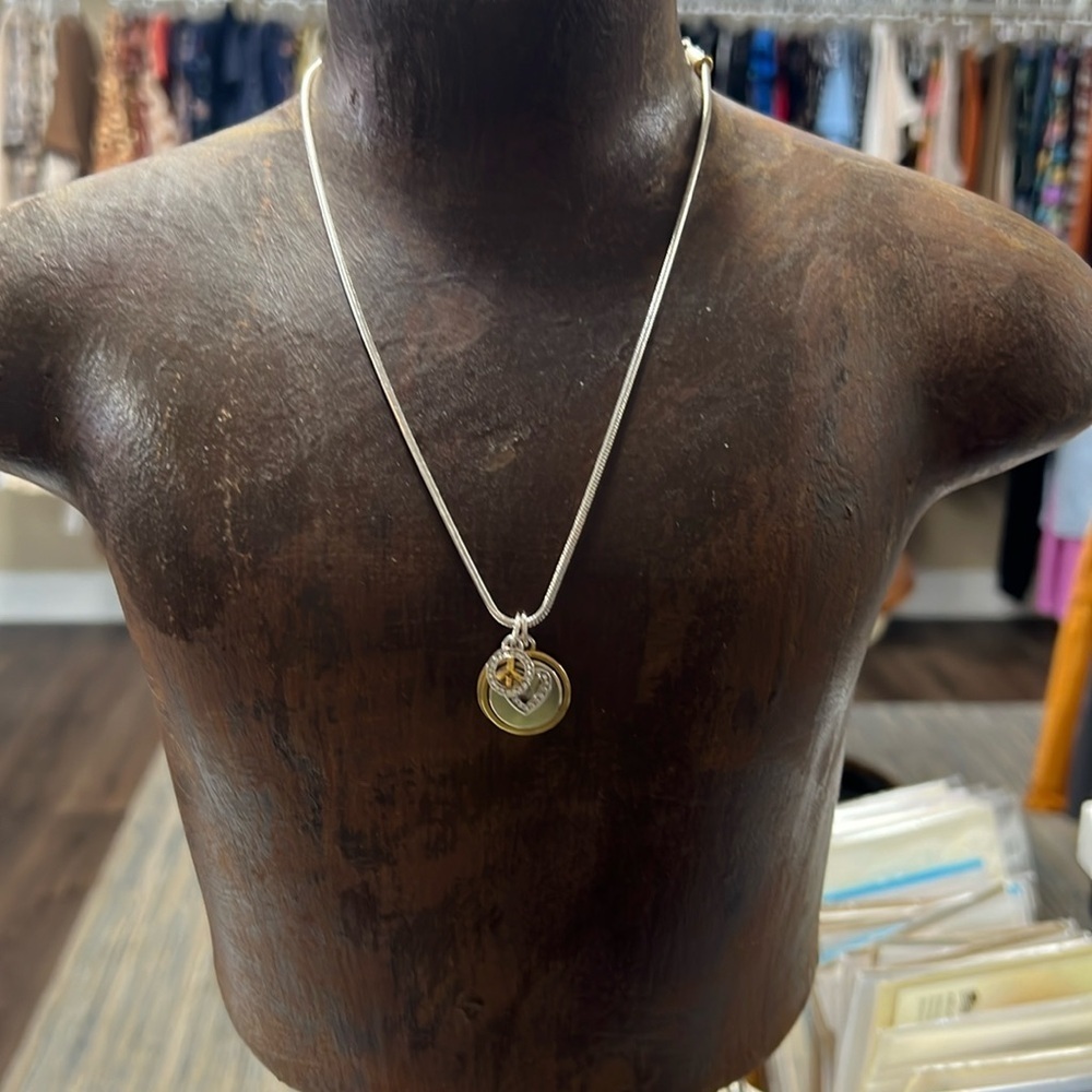 Brighton “B Happy” Silver Gold Peace Charm Dainty Necklace